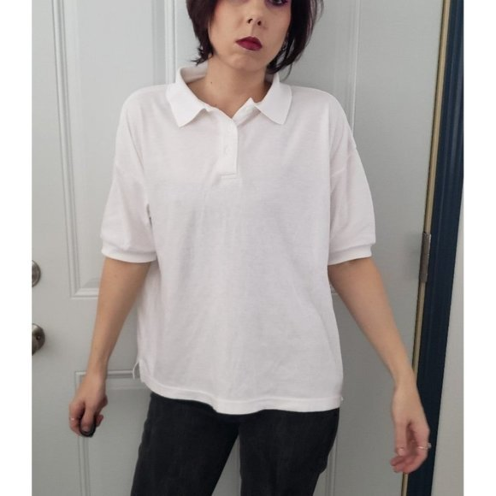 Vintage 80s Boxy White Polo Top